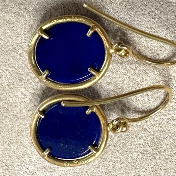 Designer IRENE NEUWIRTH 18K Yellow Gold Oval Lapis Lazuli Diamond Drop Earrings - Picture 15 of 15